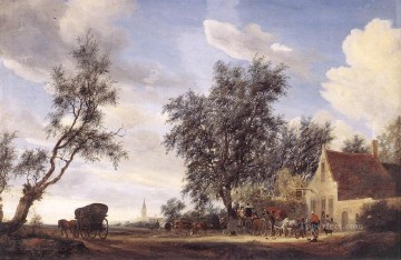  Salomon Decoraci%c3%b3n Paredes - Parada en un paisaje de posada Salomon van Ruysdael